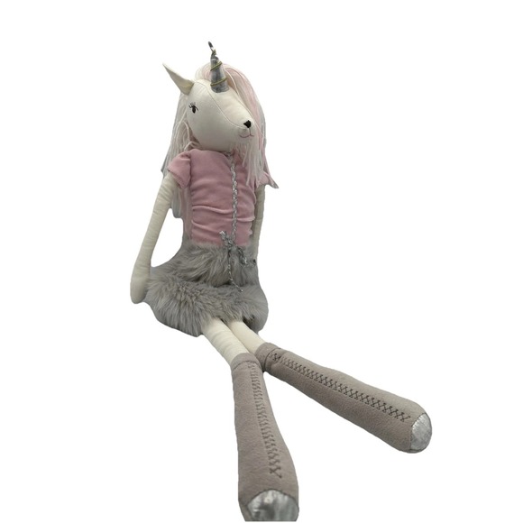 Pottery Barn‎ Kids Plush Unicorn 26 Inches Pink Top Grey Skirt - Picture 1 of 6
